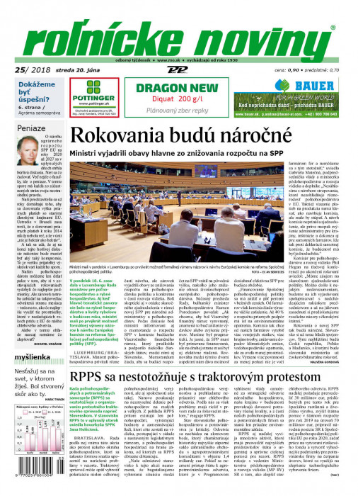 Obálka titulu Rolnické noviny - vydání č. 25/2018