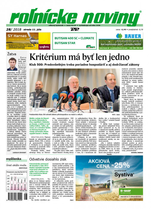 Obálka titulu Rolnické noviny - vydání č. 28/2018