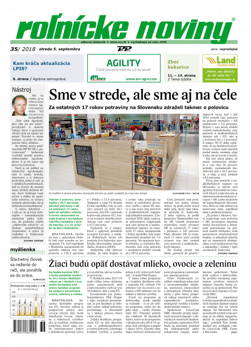 Obálka titulu Rolnické noviny - vydání č. 36/2018