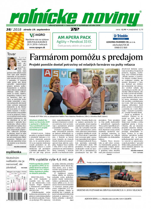 Obálka titulu Rolnické noviny - vydání č. 38/2018