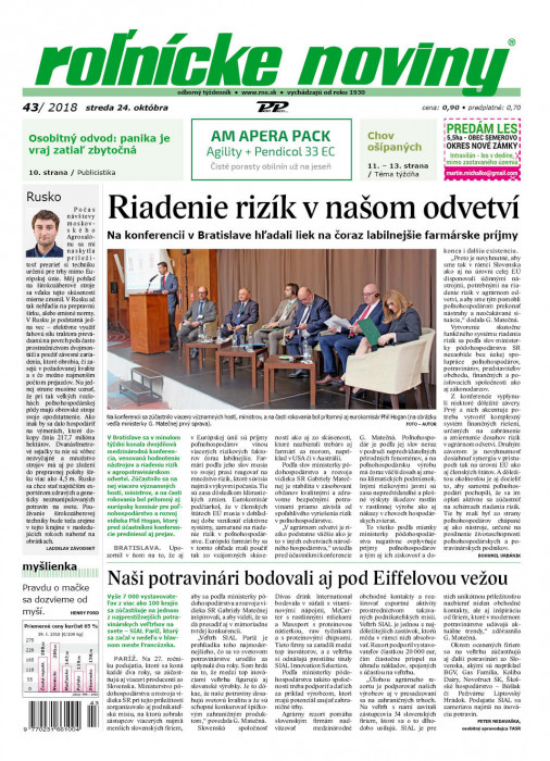 Obálka titulu Rolnické noviny - vydání č. 43/2018