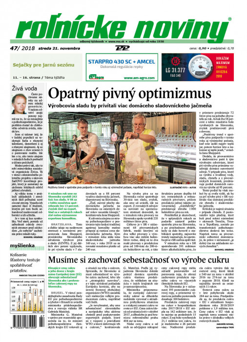 Obálka titulu Rolnické noviny - vydání č. 47/2018