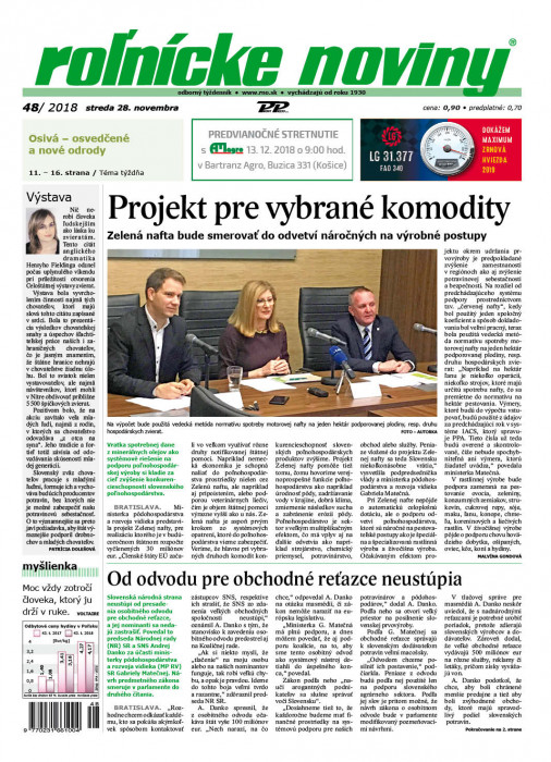 Obálka titulu Rolnické noviny - vydání č. 48/2018