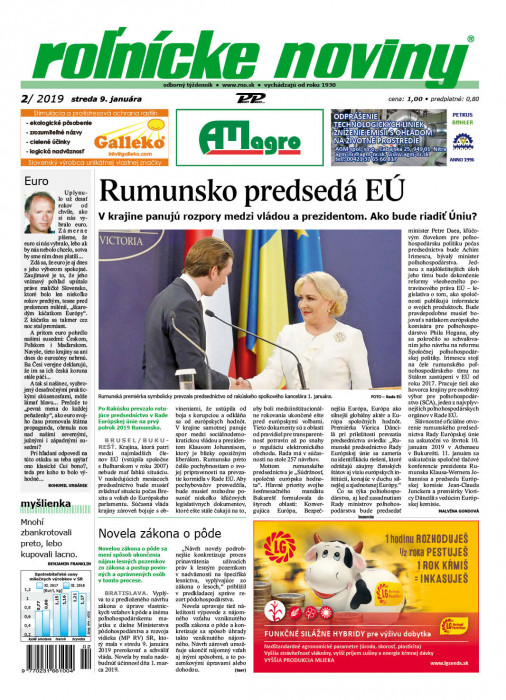 Obálka titulu Rolnické noviny - vydání č. 2/2019