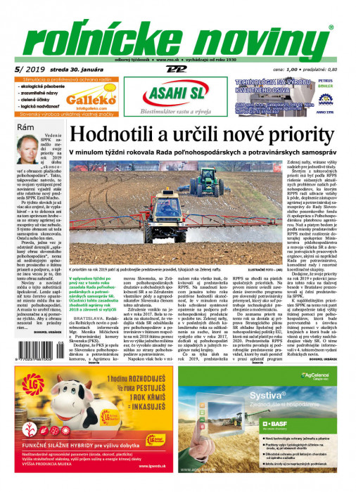 Obálka titulu Rolnické noviny - vydání č. 5/2019