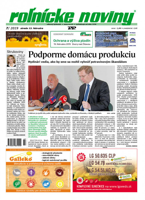 Obálka titulu Rolnické noviny - vydání č. 7/2019