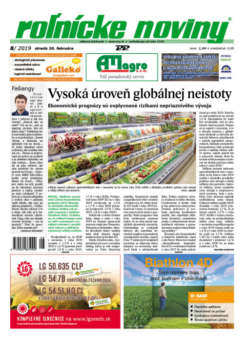 Obálka titulu Rolnické noviny - vydání č. 8/2019