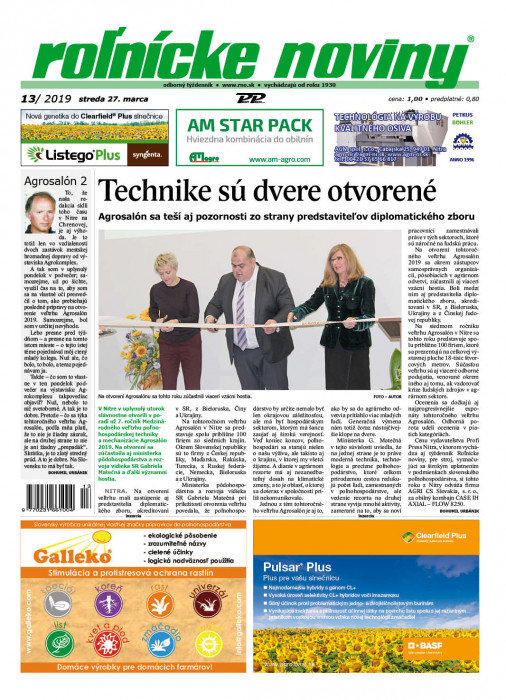 Obálka titulu Rolnické noviny - vydání č. 13/2019