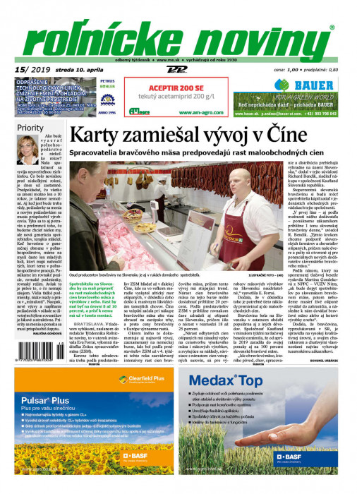 Obálka titulu Rolnické noviny - vydání č. 15/2019