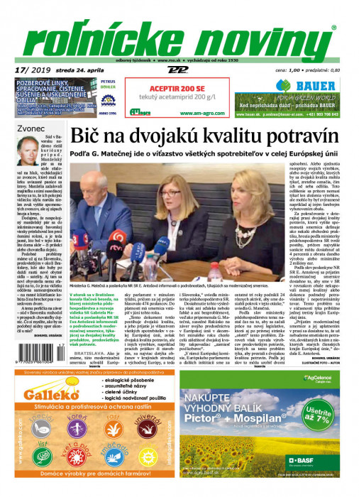 Obálka titulu Rolnické noviny - vydání č. 17/2019