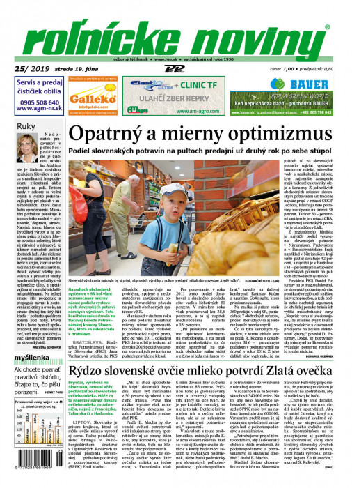 Obálka titulu Rolnické noviny - vydání č. 25/2019