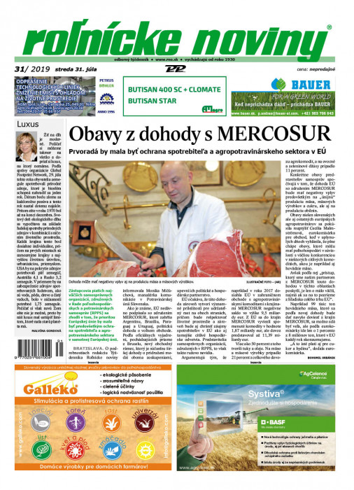 Obálka titulu Rolnické noviny - vydání č. 31/2019