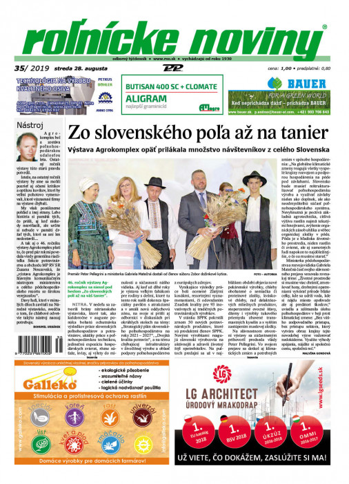 Obálka titulu Rolnické noviny - vydání č. 35/2019
