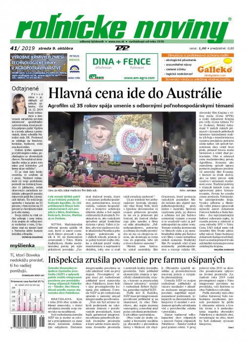 Obálka titulu Rolnické noviny - vydání č. 41/2019