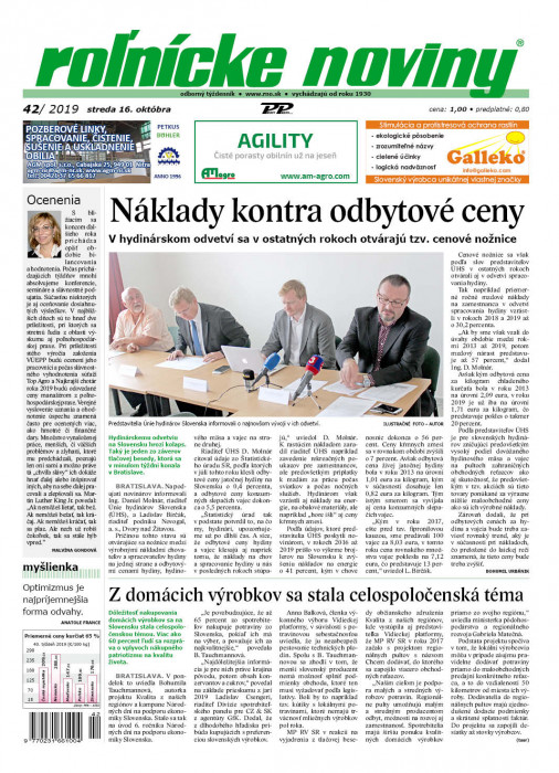 Obálka titulu Rolnické noviny - vydání č. 42/2019