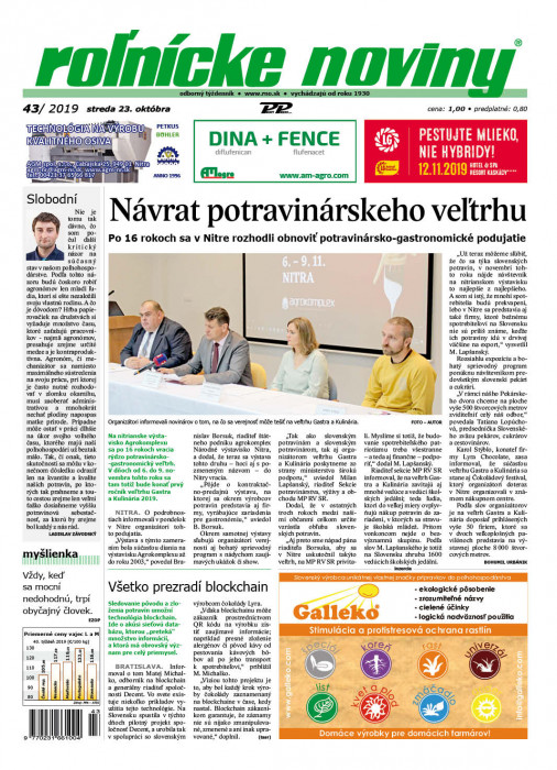 Obálka titulu Rolnické noviny - vydání č. 43/2019