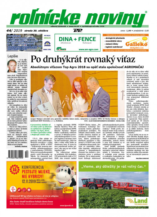 Obálka titulu Rolnické noviny - vydání č. 44/2019