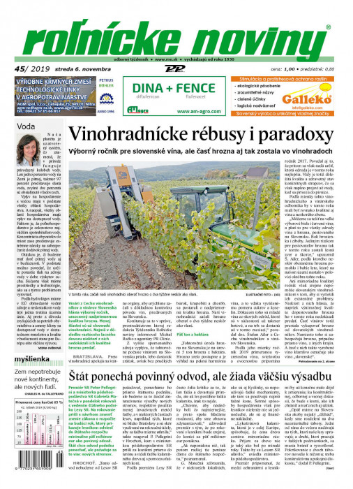 Obálka titulu Rolnické noviny - vydání č. 45/2019