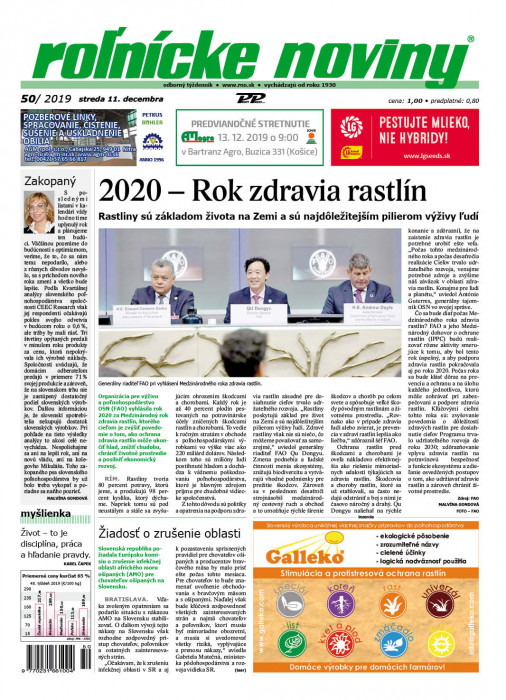Obálka titulu Rolnické noviny - vydání č. 50/2019