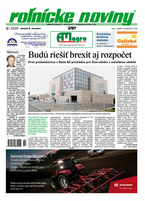 Obálka titulu Rolnické noviny - vydání č. 2/2020