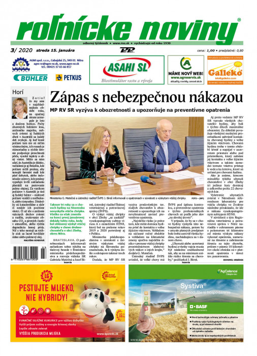 Obálka titulu Rolnické noviny - vydání č. 3/2020