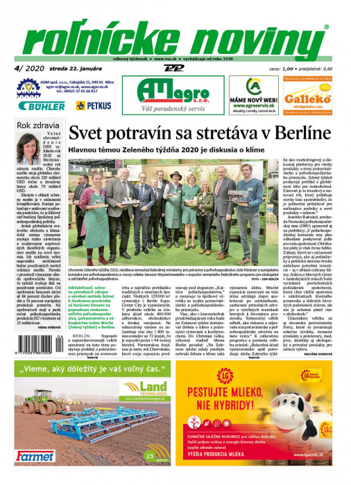Obálka titulu Rolnické noviny - vydání č. 4/2020
