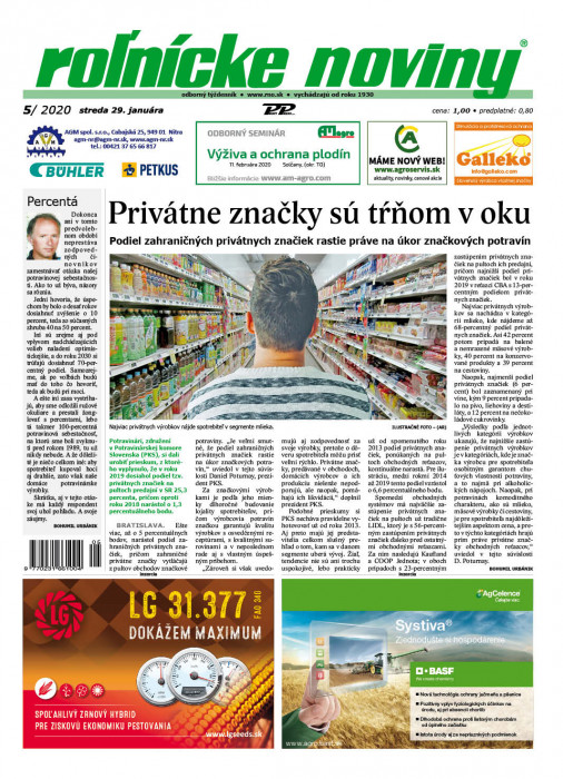 Obálka titulu Rolnické noviny - vydání č. 5/2020