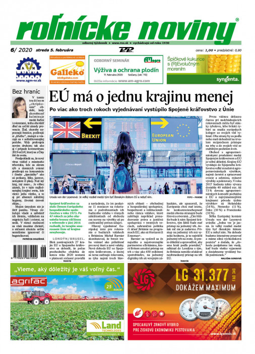 Obálka titulu Rolnické noviny - vydání č. 6/2020