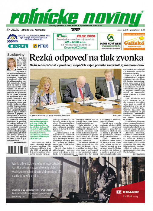 Obálka titulu Rolnické noviny - vydání č. 7/2020