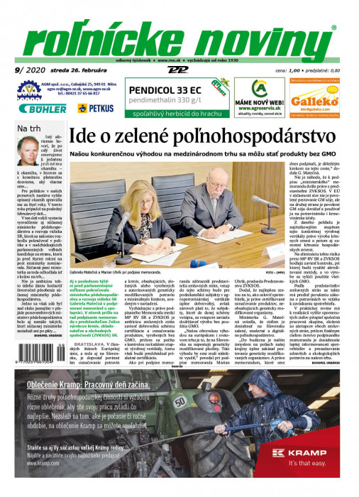 Obálka titulu Rolnické noviny - vydání č. 9/2020