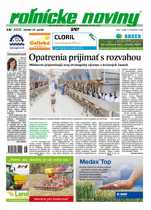 Obálka titulu Rolnické noviny - vydání č. 16/2020