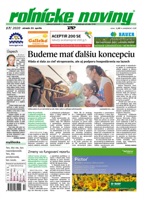 Obálka titulu Rolnické noviny - vydání č. 17/2020