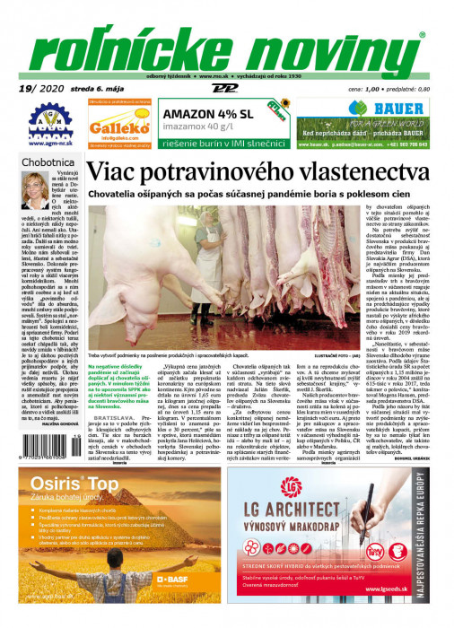 Obálka titulu Rolnické noviny - vydání č. 19/2020