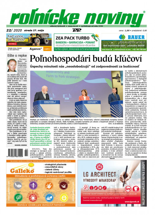 Obálka titulu Rolnické noviny - vydání č. 22/2020