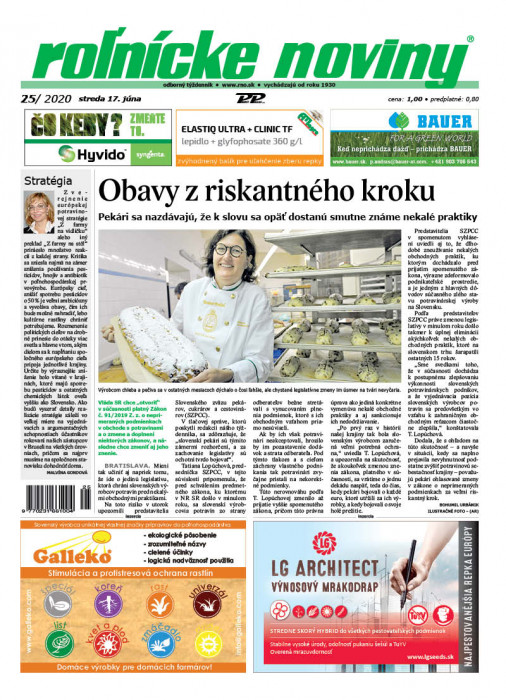 Obálka titulu Rolnické noviny - vydání č. 25/2020