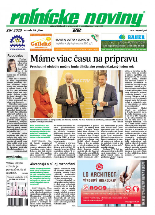 Obálka titulu Rolnické noviny - vydání č. 26/2020