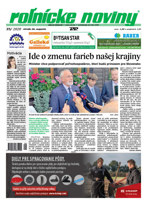 Obálka titulu Rolnické noviny - vydání č. 35/2020