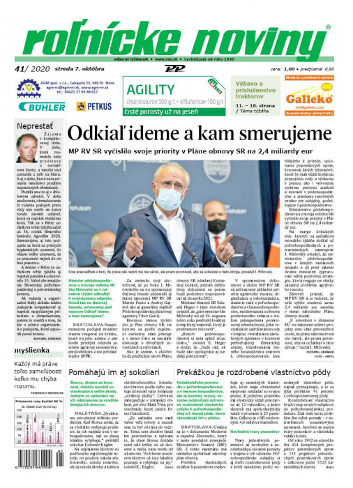 Obálka titulu Rolnické noviny - vydání č. 41/2020