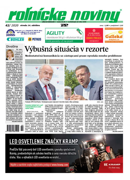 Obálka titulu Rolnické noviny - vydání č. 42/2020