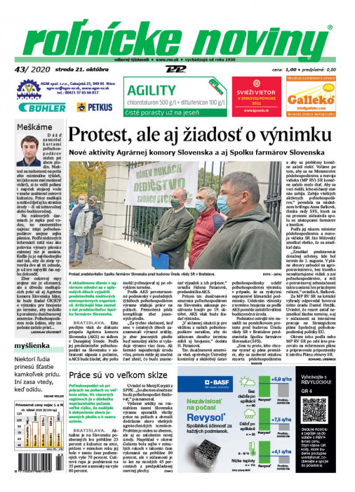 Obálka titulu Rolnické noviny - vydání č. 43/2020