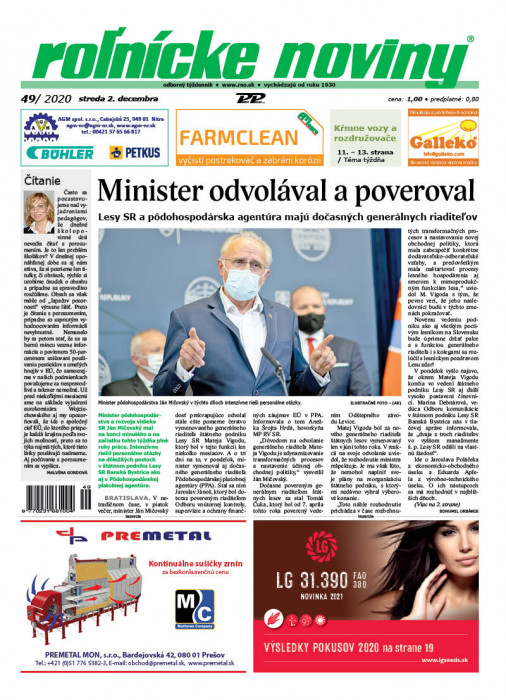 Obálka titulu Rolnické noviny - vydání č. 49/2020