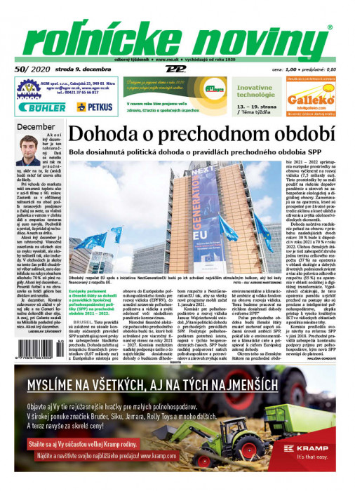 Obálka titulu Rolnické noviny - vydání č. 50/2020