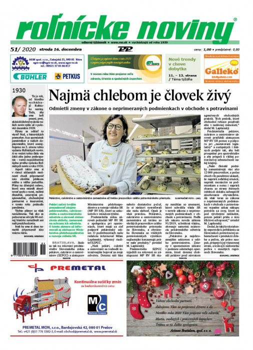 Obálka titulu Rolnické noviny - vydání č. 51/2020