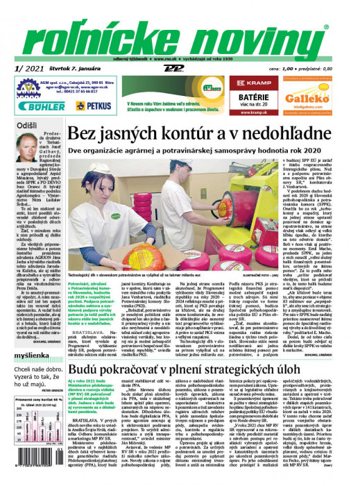 Obálka titulu Rolnické noviny - vydání č. 1/2021
