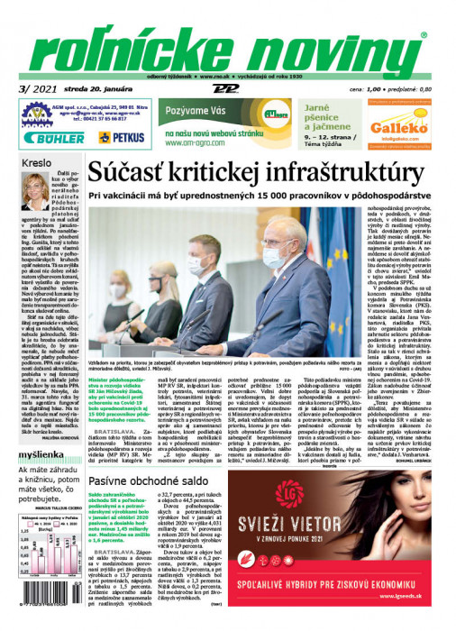 Obálka titulu Rolnické noviny - vydání č. 3/2021