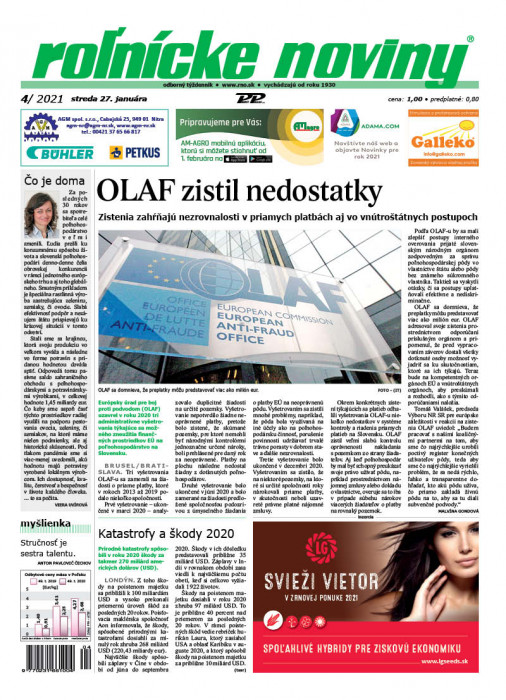Obálka titulu Rolnické noviny - vydání č. 4/2021
