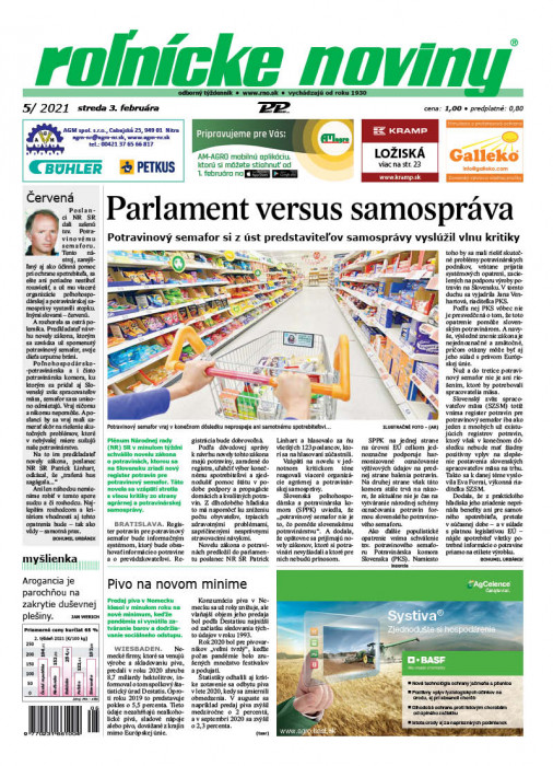 Obálka titulu Rolnické noviny - vydání č. 5/2021