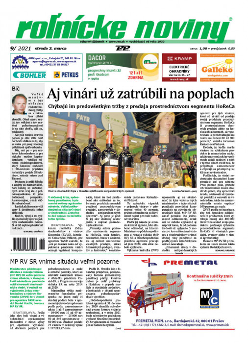 Obálka titulu Rolnické noviny - vydání č. 9/2021