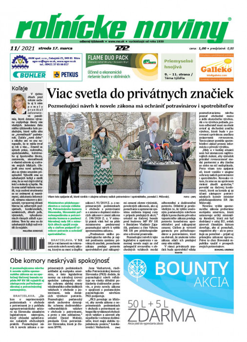 Obálka titulu Rolnické noviny - vydání č. 11/2021