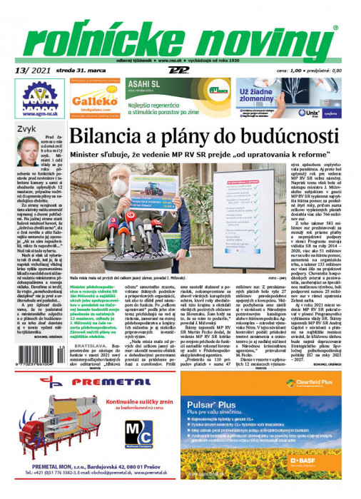 Obálka titulu Rolnické noviny - vydání č. 13/2021
